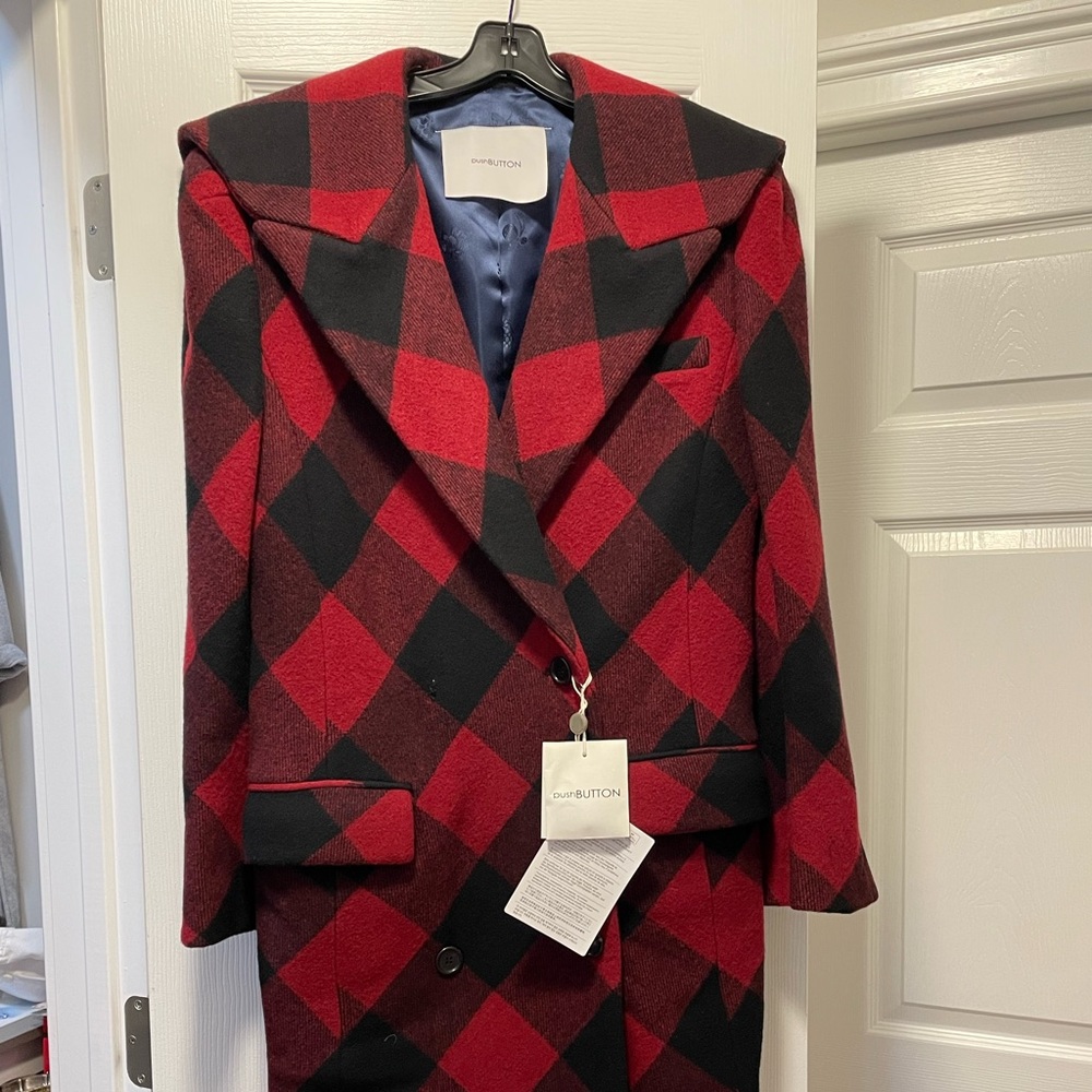 PushButton designer brand- long wool plaid coat